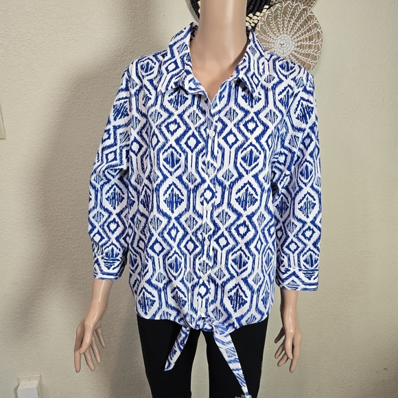 Chicos Xl Geometric Print Women's Top 3/4 Sleeve - Picture 8 of 12